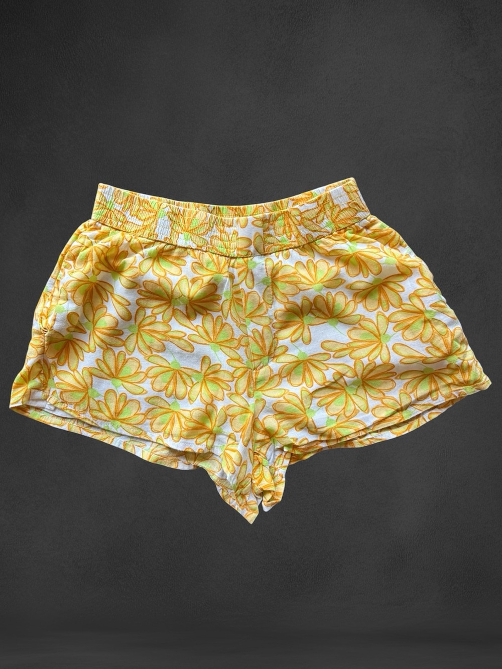 Zara Yellow Floral Elastic-Waist Women’s Shorts, cotton, size S
